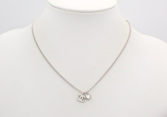 Chanel 2005 Silver Heart CC Choker Necklace