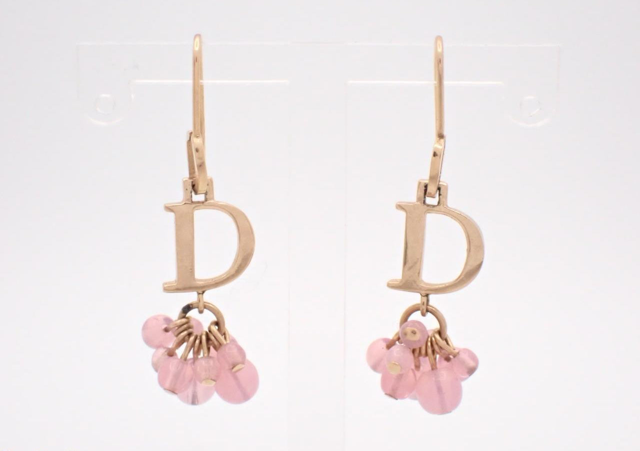Vintage Dior “D” Pink Floral Charm Drop Earrings