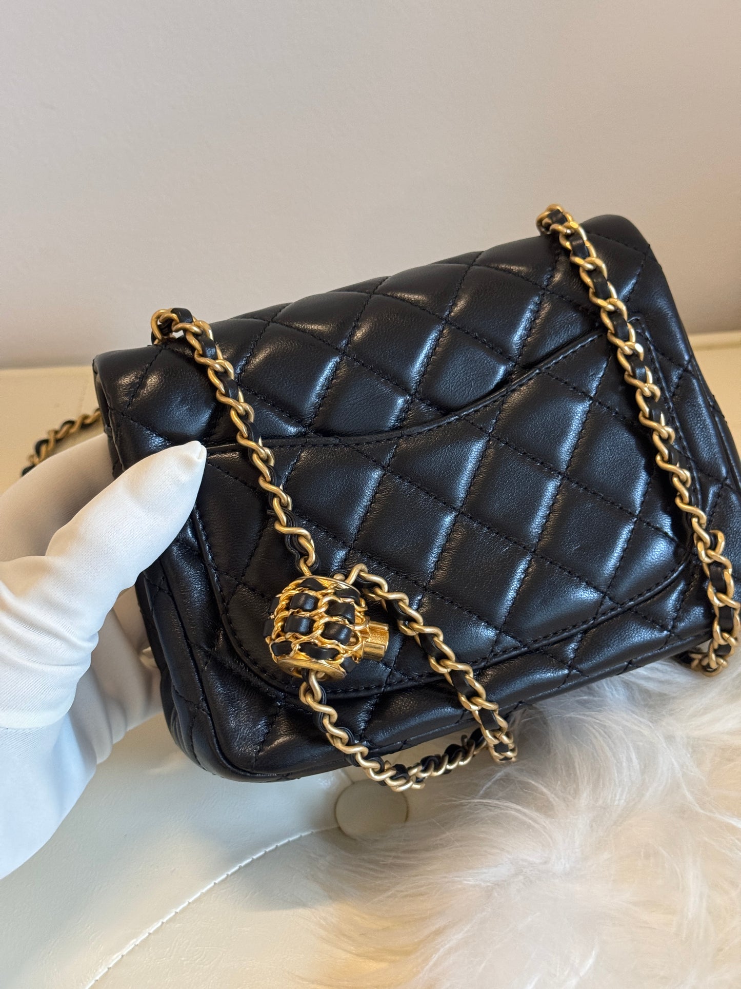 Chanel Black Lambskin Gold Chain Mini Flap