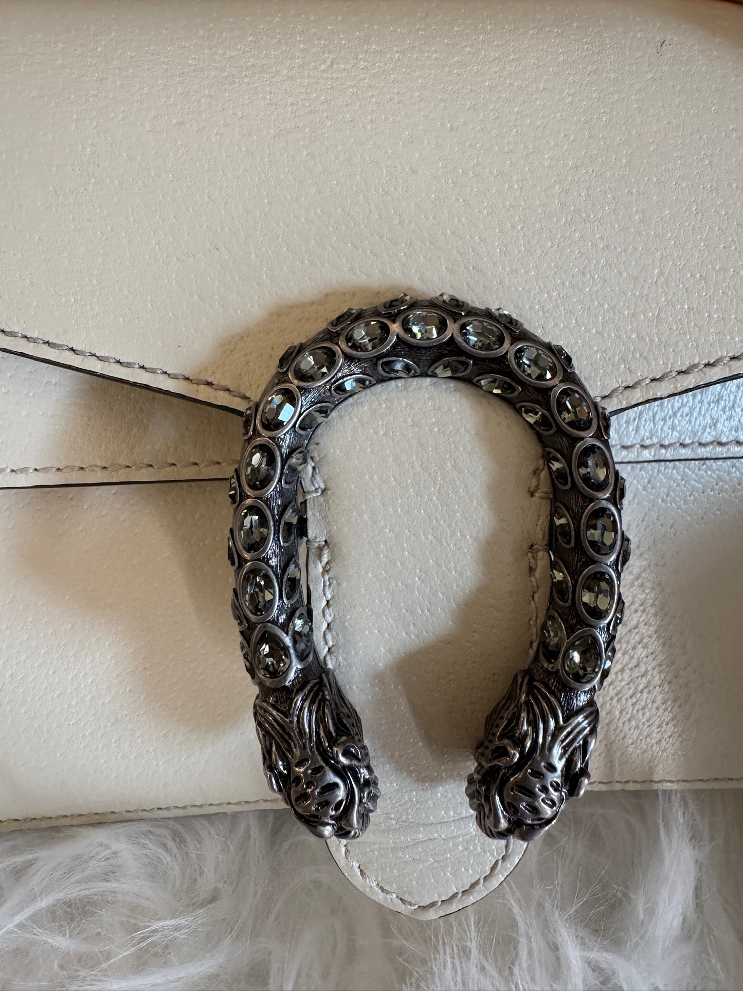 Gucci Dionysus White Leather Crystal Buckle Shoulder Bag