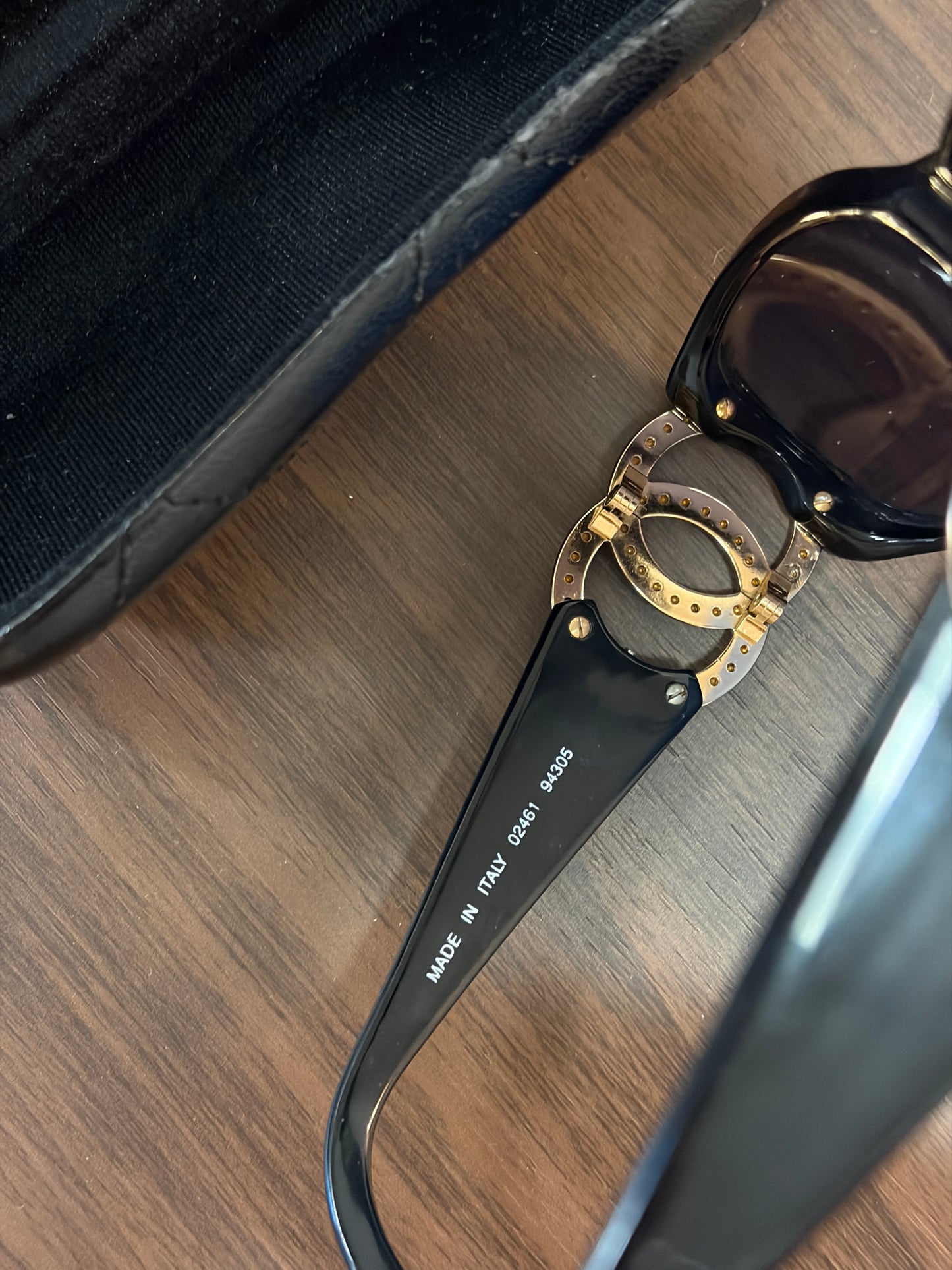 Chanel Gold Full Diamond CC Black sunglasses