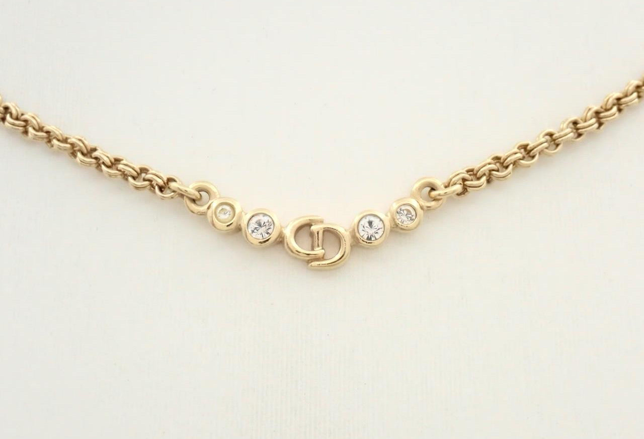 Dior Gold-Tone CD Crystal Choker Necklace