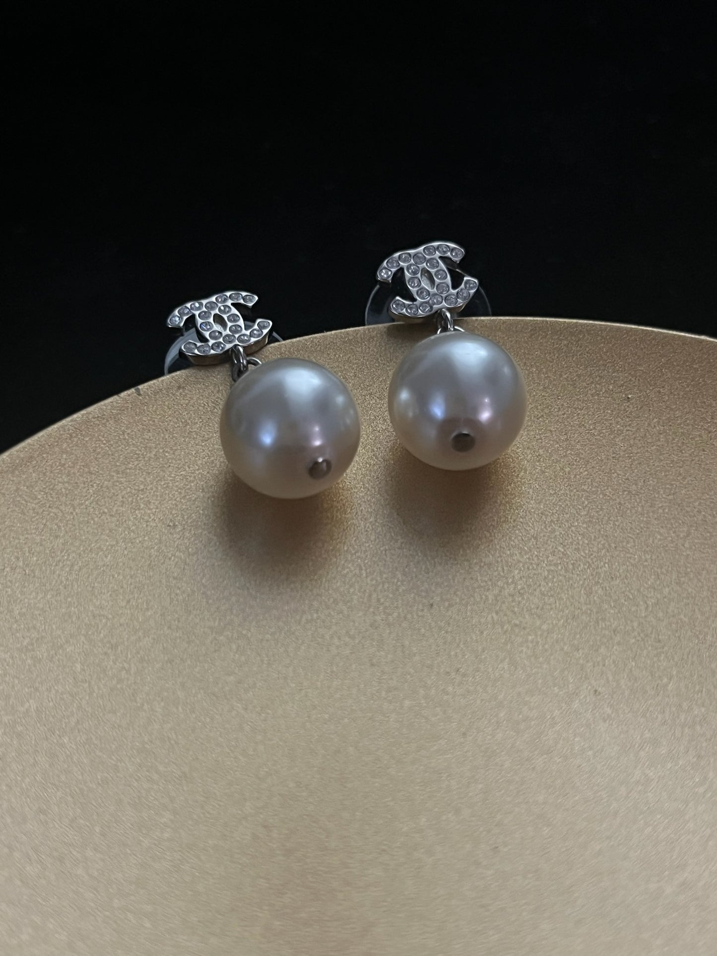 Vintage Chanel 2022 Crystal & Pearl CC Stud Earrings