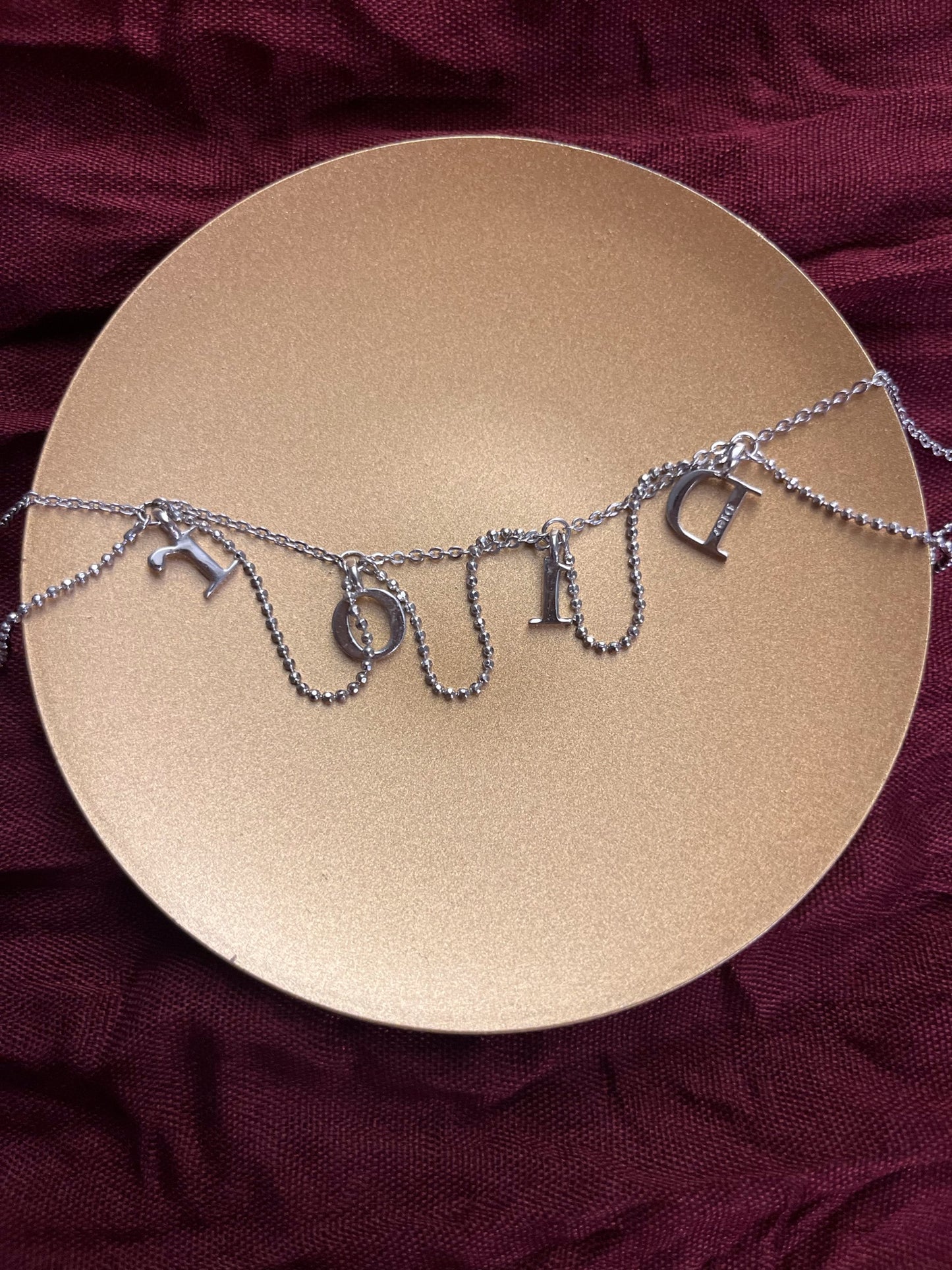 Dior Vintage Silver-Tone Crystal Letter Charm Choker