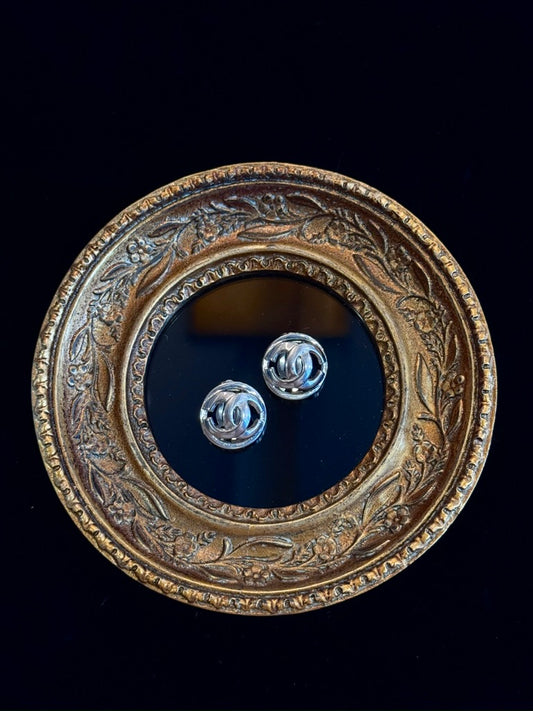 Chanel 2000s Silver Interlocking CC Ear Clips