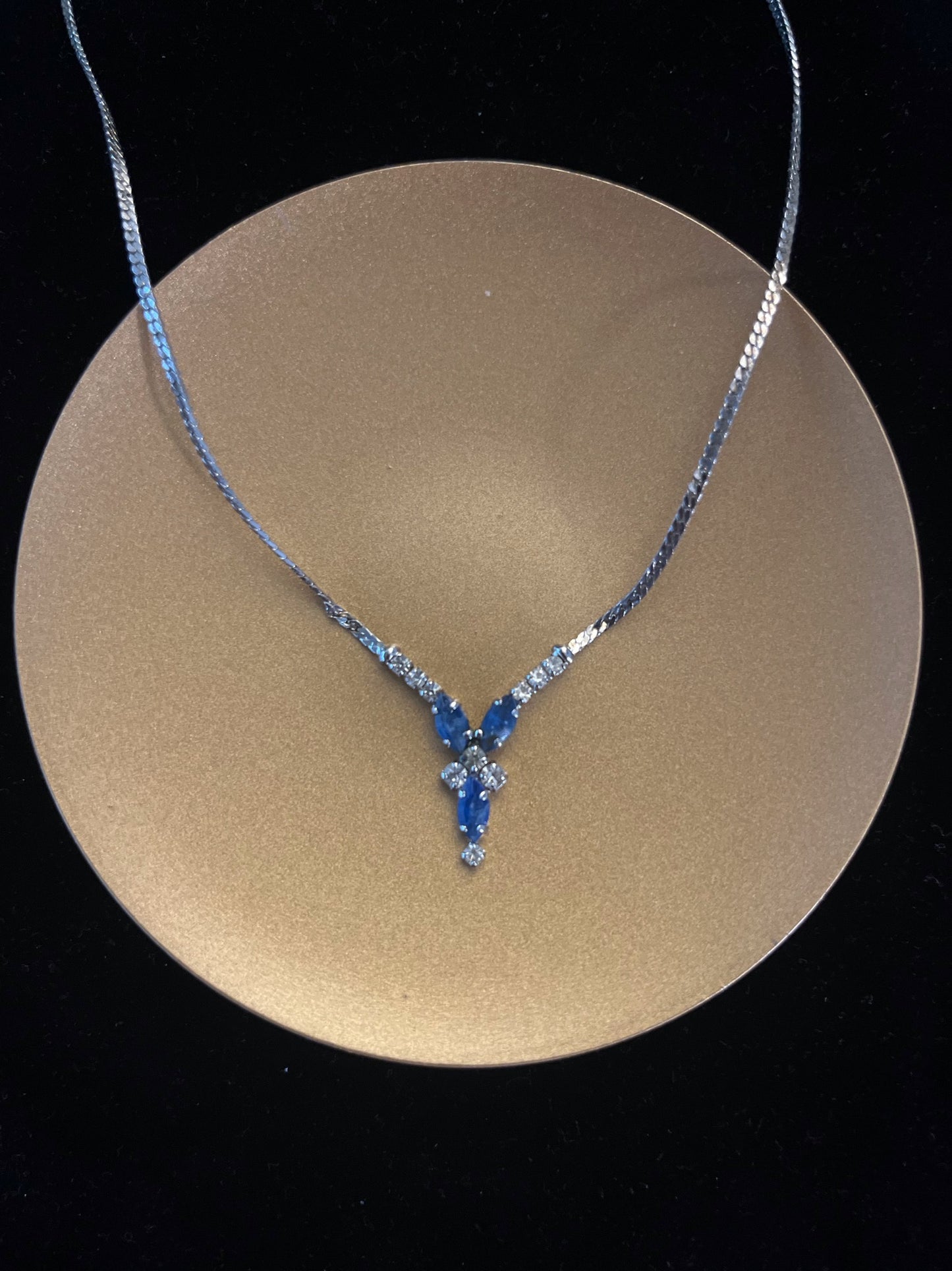 Vintage Dior Blue Crystal Drop Necklace – Silver Tone