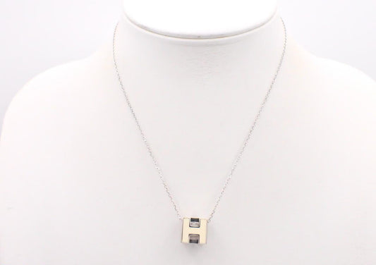 Hermès H Cube Pendant Necklace – White & Silver Tone