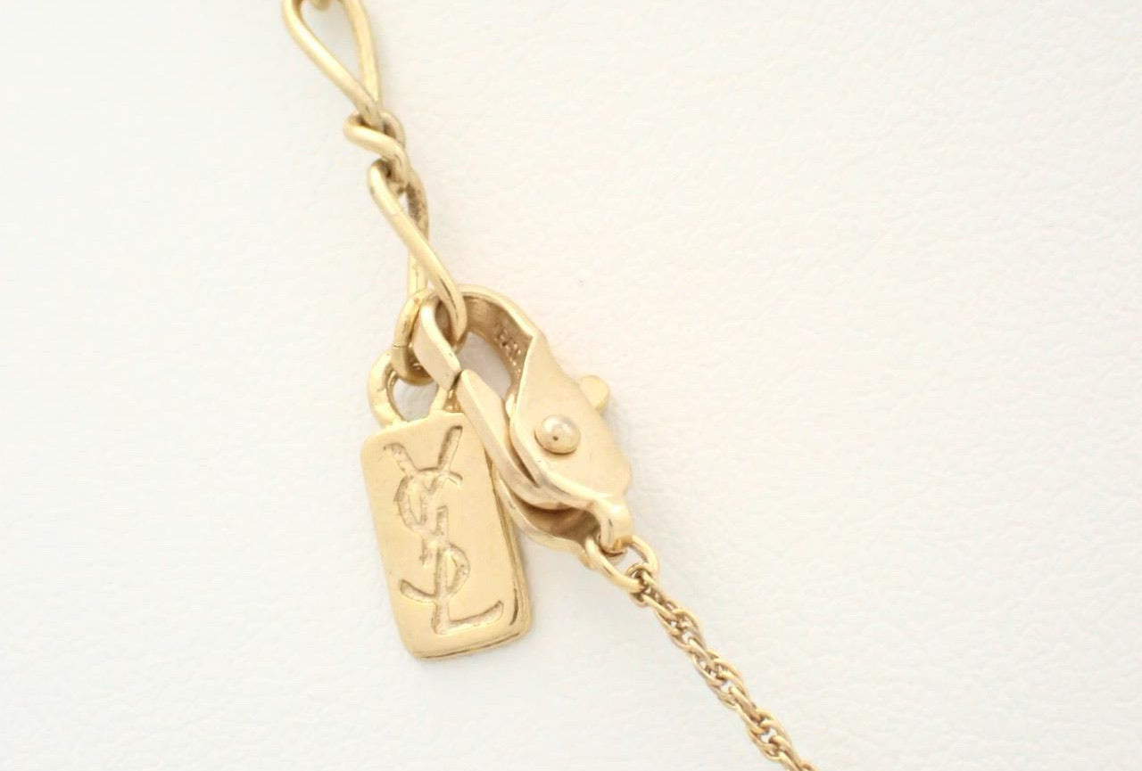 Vintage Yves Saint Laurent YSL Logo Pendant Necklace (Gold Tone)