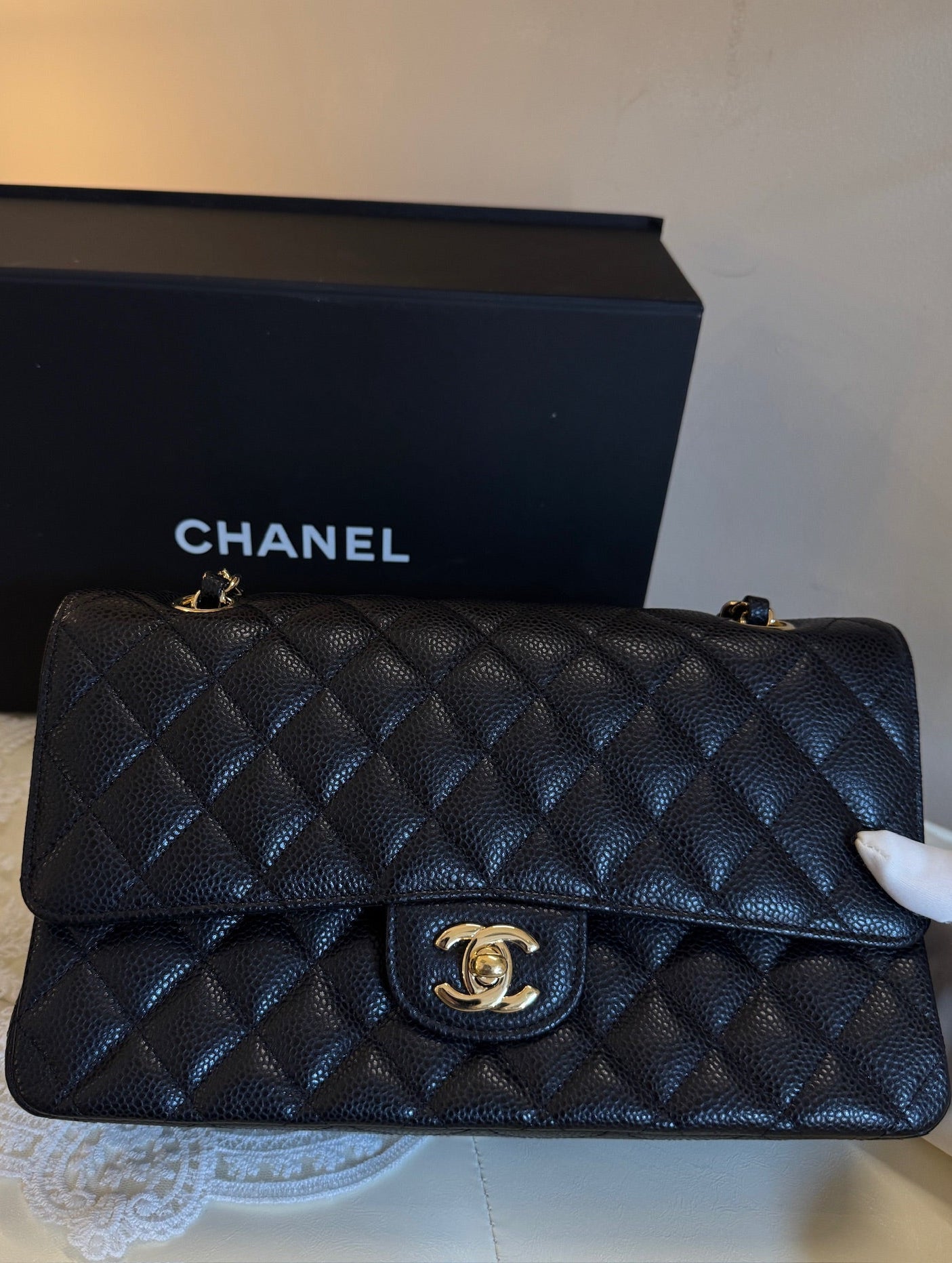 Chanel Classic Double Flap Medium Black Caviar Shoulder Bag