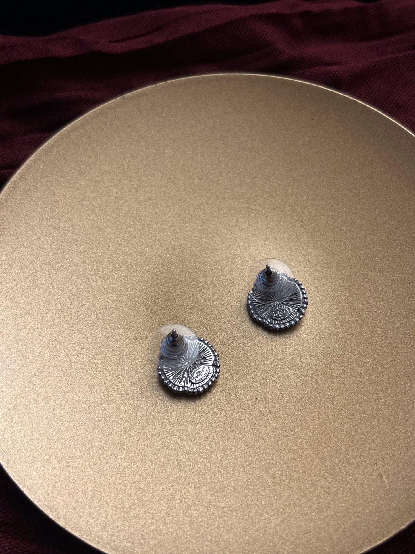 Chanel 2015 Vintage Silver CC Textured Stud Earrings