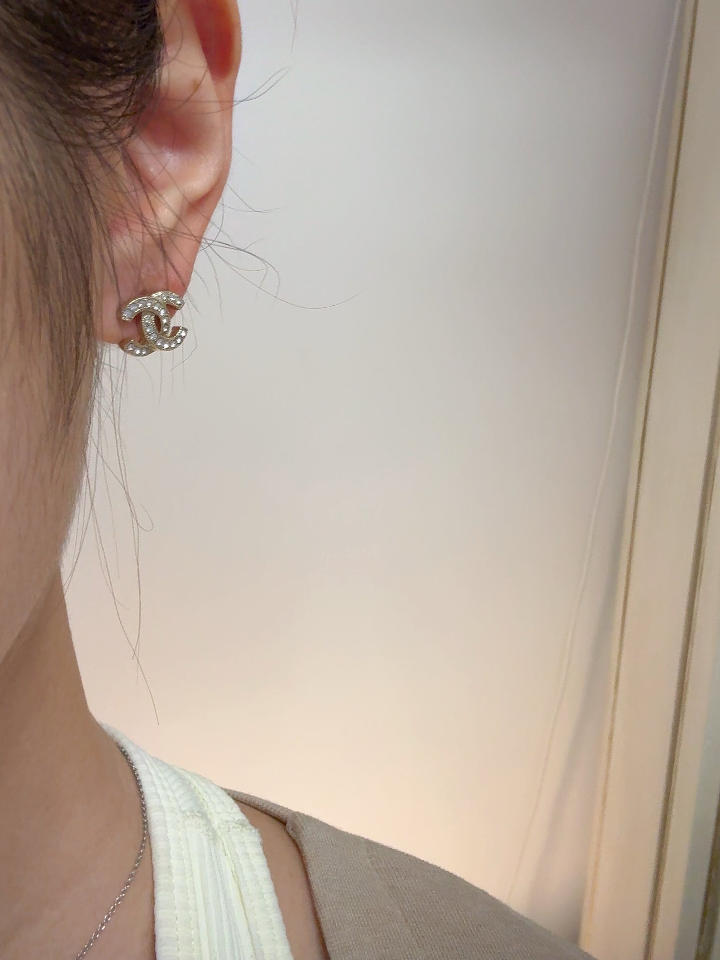 Chanel 2010s Gold Mini Crystal CC Earrings
