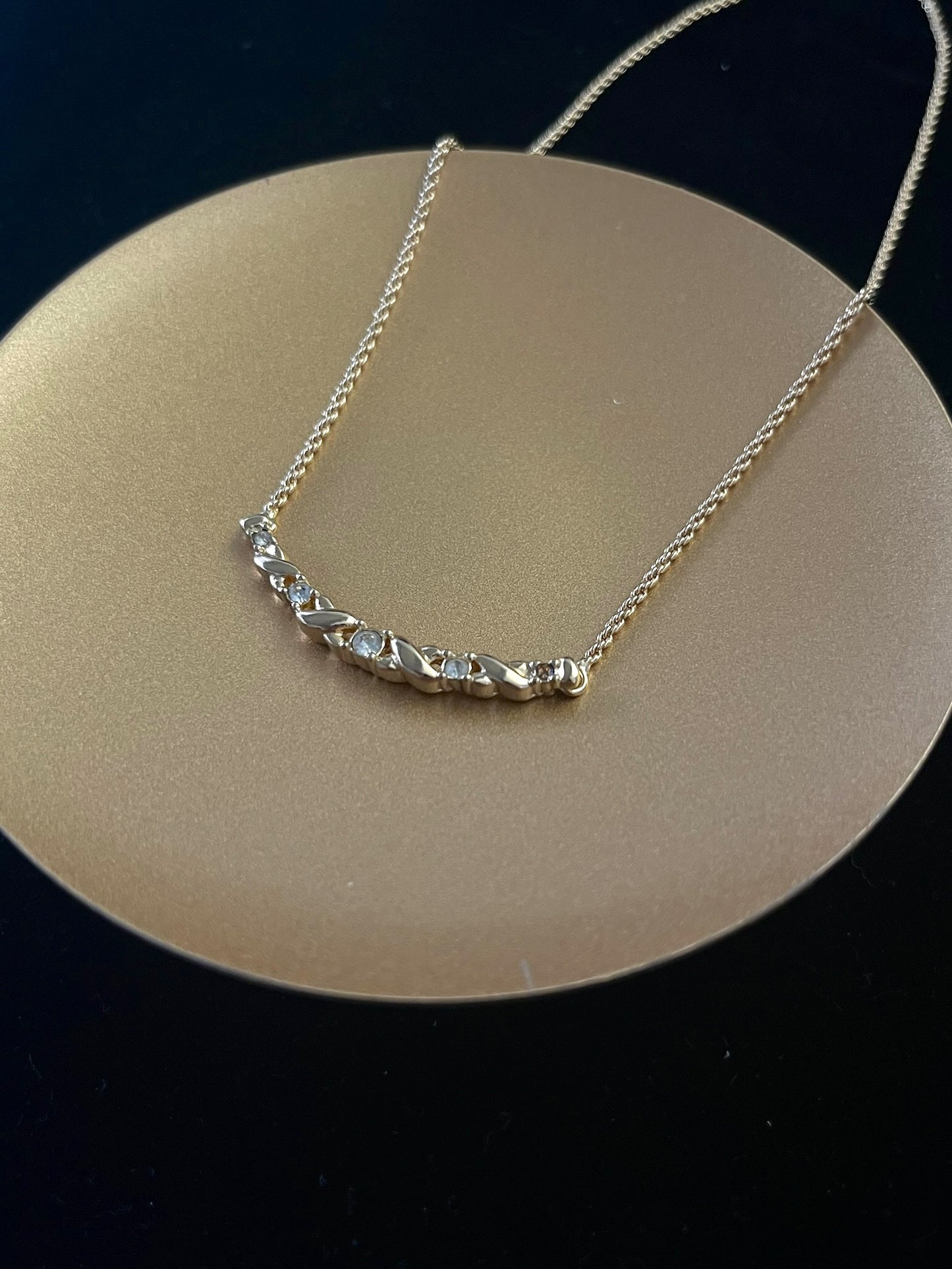 Vintage Dior Smiling Chain Crystal Necklace (Gold Tone)