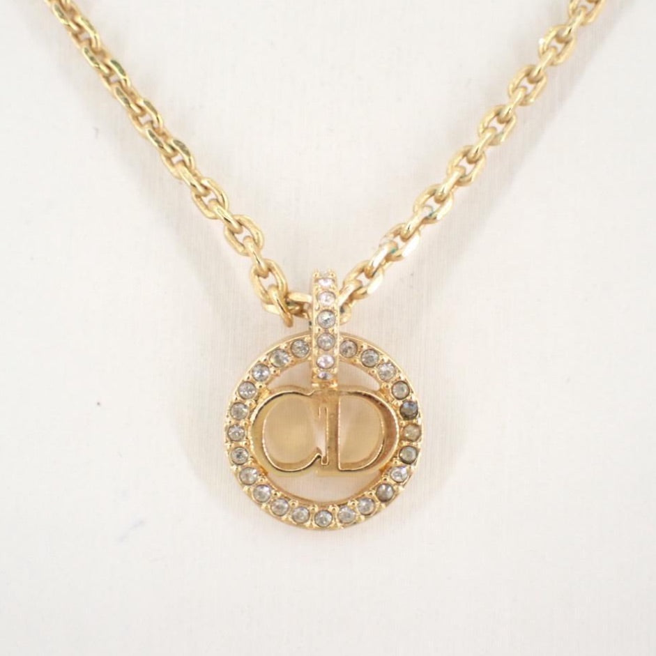 Dior Gold-Tone Round Logo Pendant Necklace
