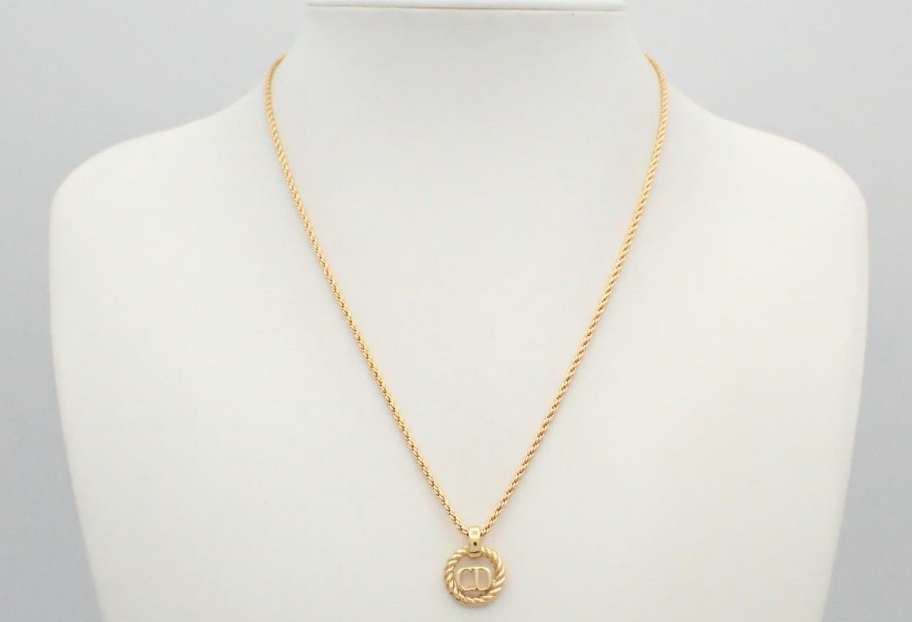 Dior Gold-Tone CD Rope Circle Pendant Necklace