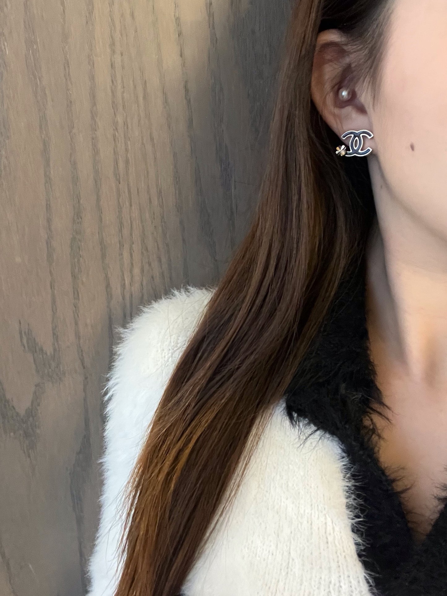 Chanel 2012 Black & Gold Clover CC Stud Earrings