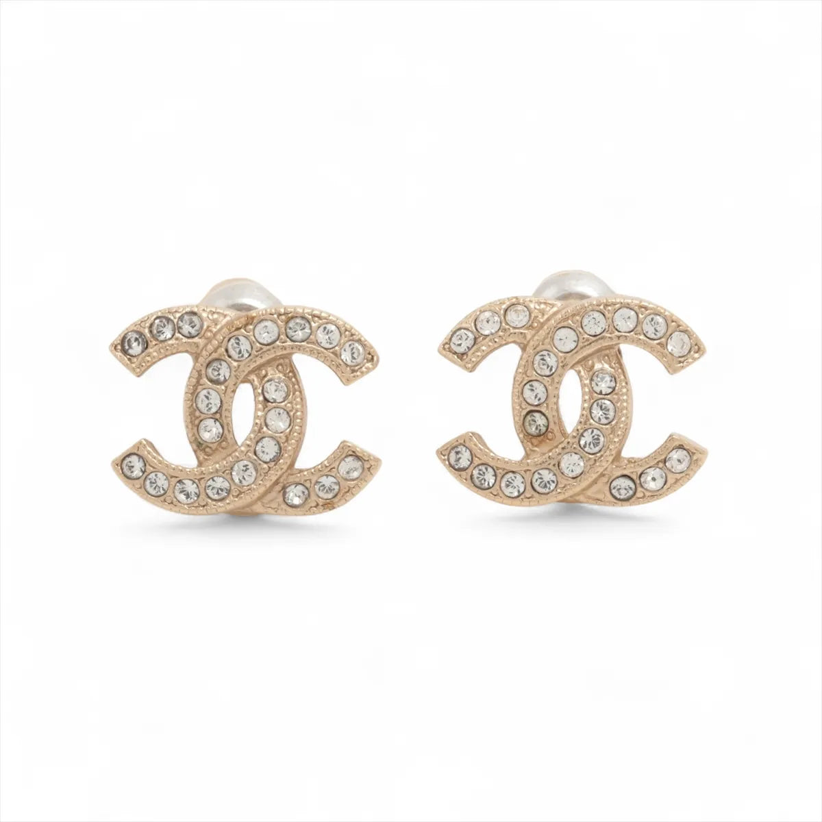 Chanel 2010s Gold Mini Crystal CC Earrings