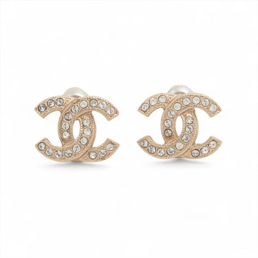 Chanel 2010s Gold Mini Crystal CC Earrings