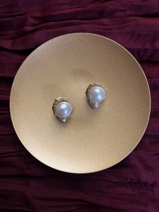 Vintage Dior Twisted Gold-Trim Pearl Clip-On Earrings