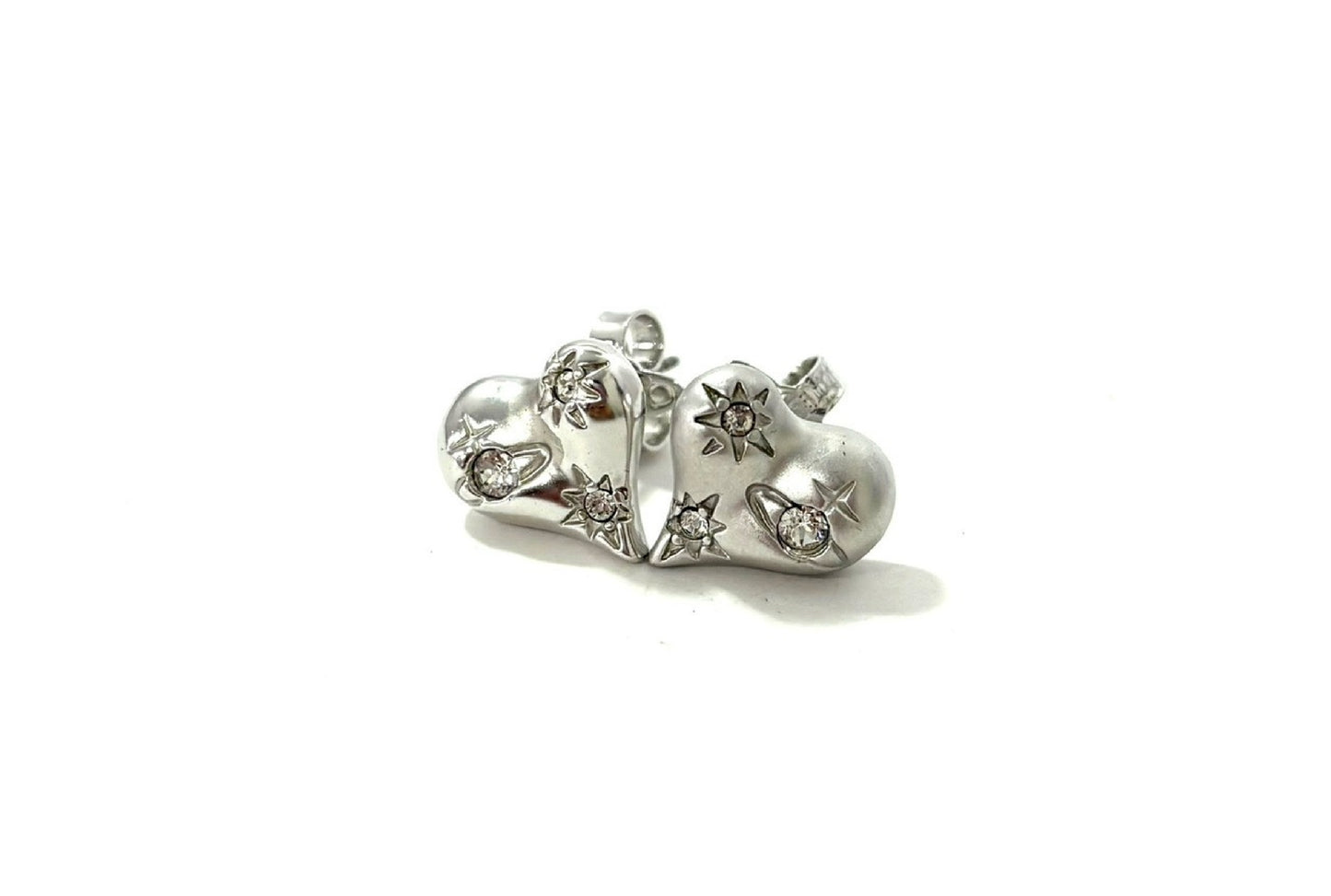 Vivienne Westwood Silver Cosmic Heart Crystal Stud Earrings