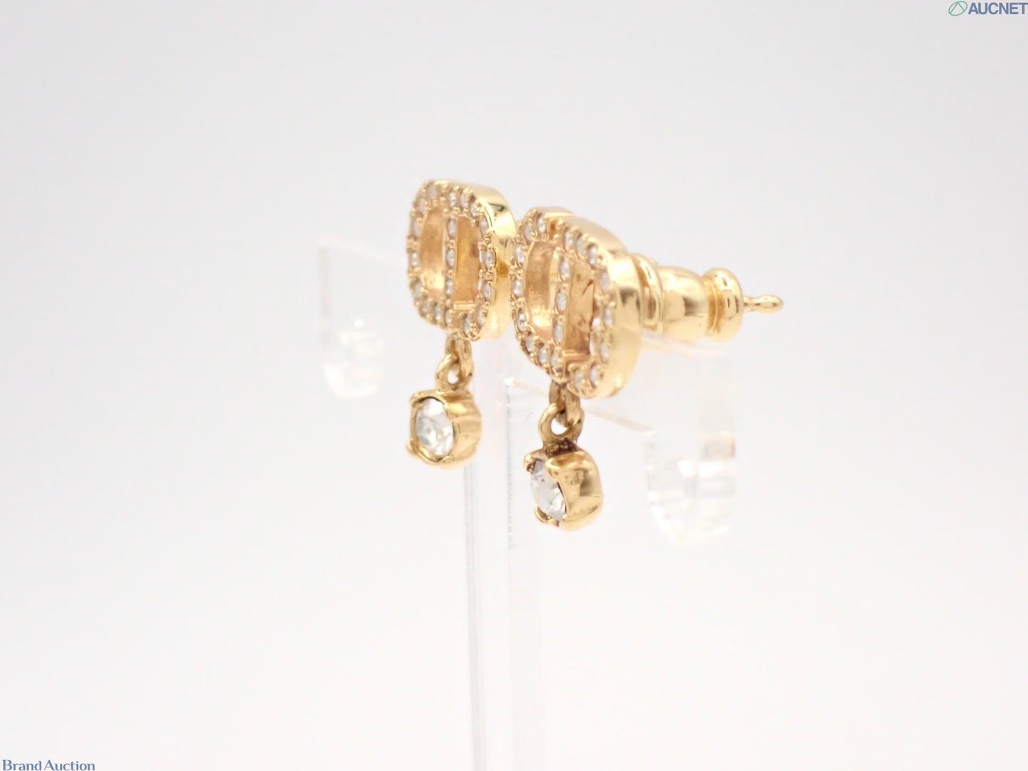 Dior Gold Crystal CD Drop Earrings