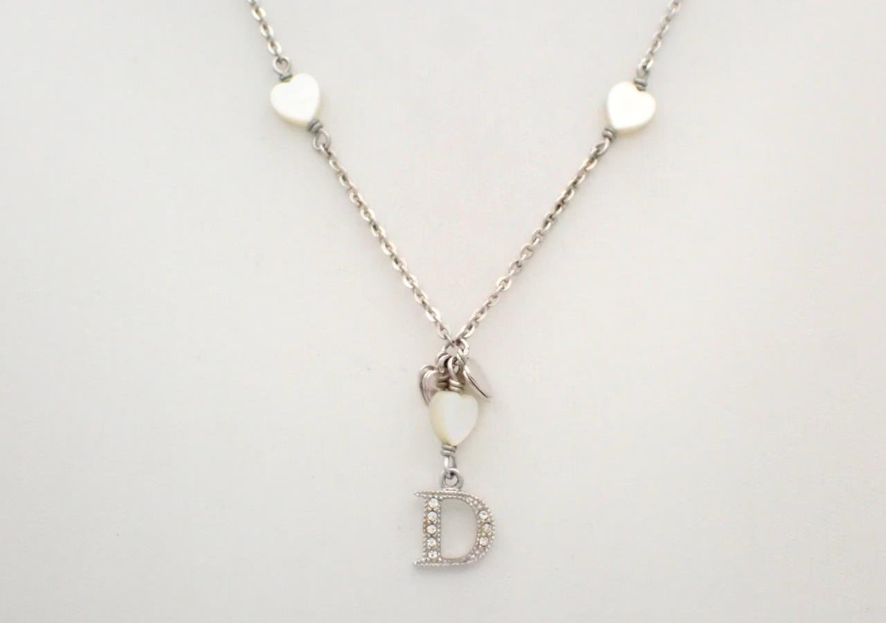 Vintage Dior White Mother of Pearl Heart-shaped Pendant Necklace