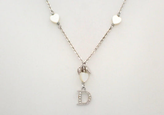 Vintage Dior White Mother of Pearl Heart-shaped Pendant Necklace