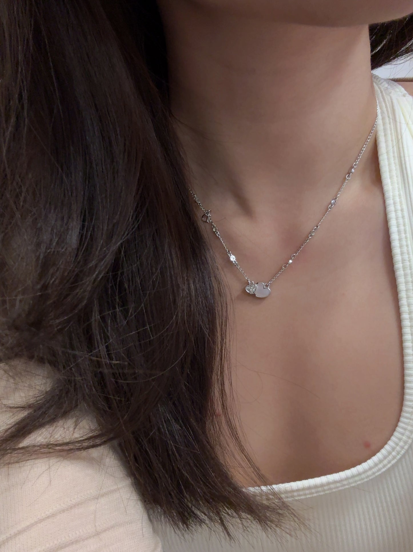 Vintage Dior Mother of Pearl Heart Shape Pendant Necklace