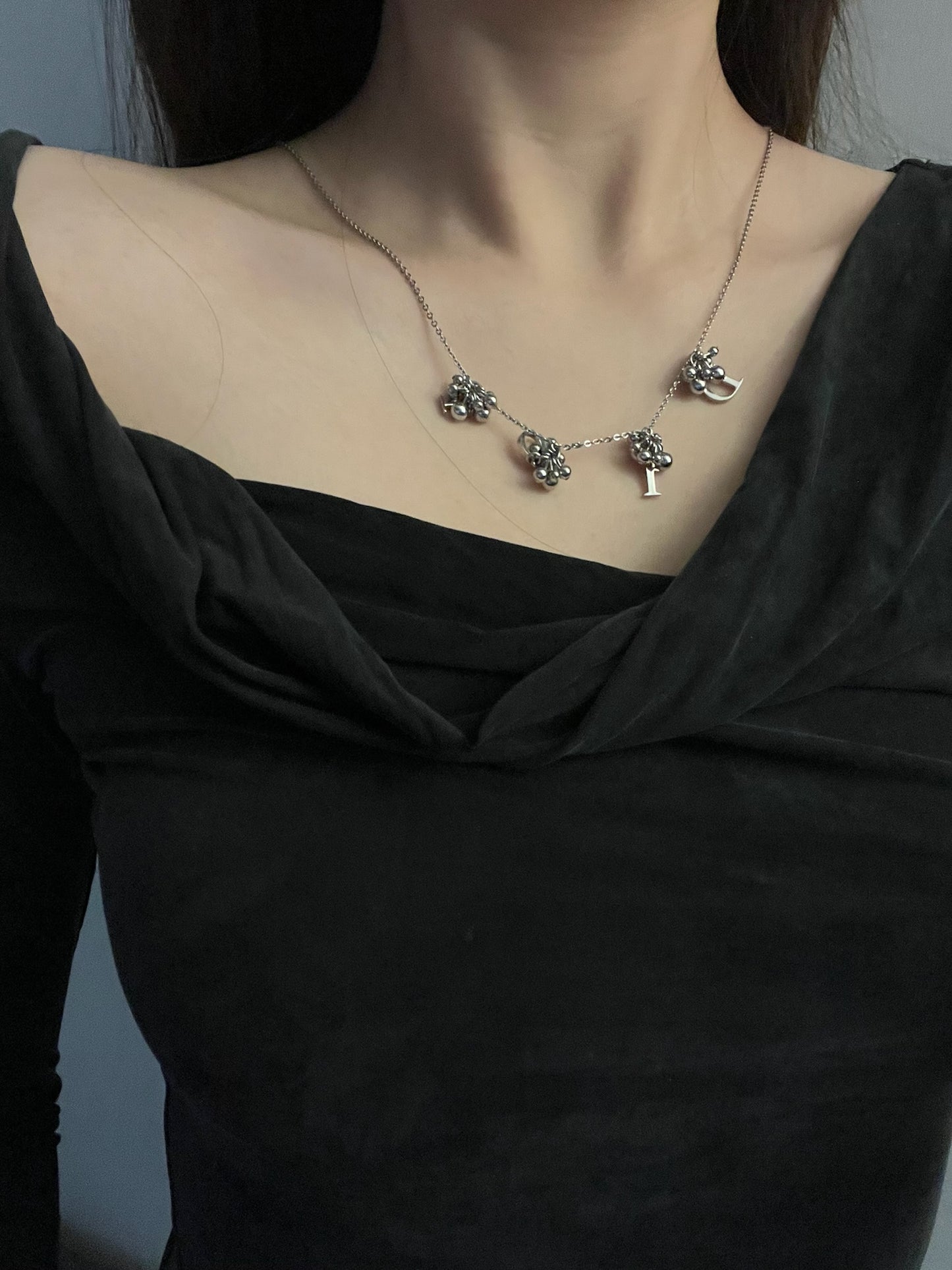 Vintage Dior Silver “DIOR” Charm Necklace