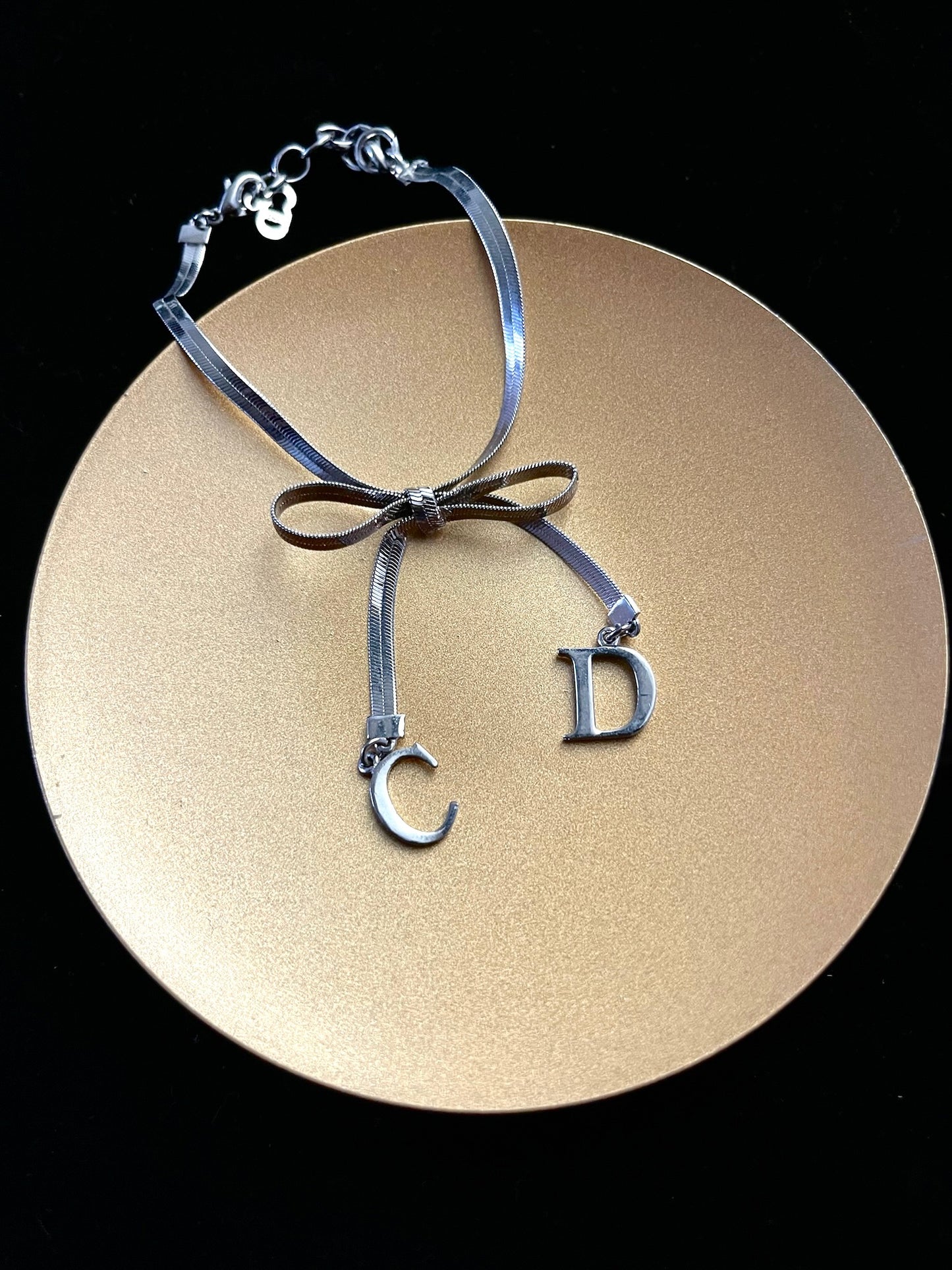 Dior Vintage Titanium-Silver Bow Snake Chain Bracelet