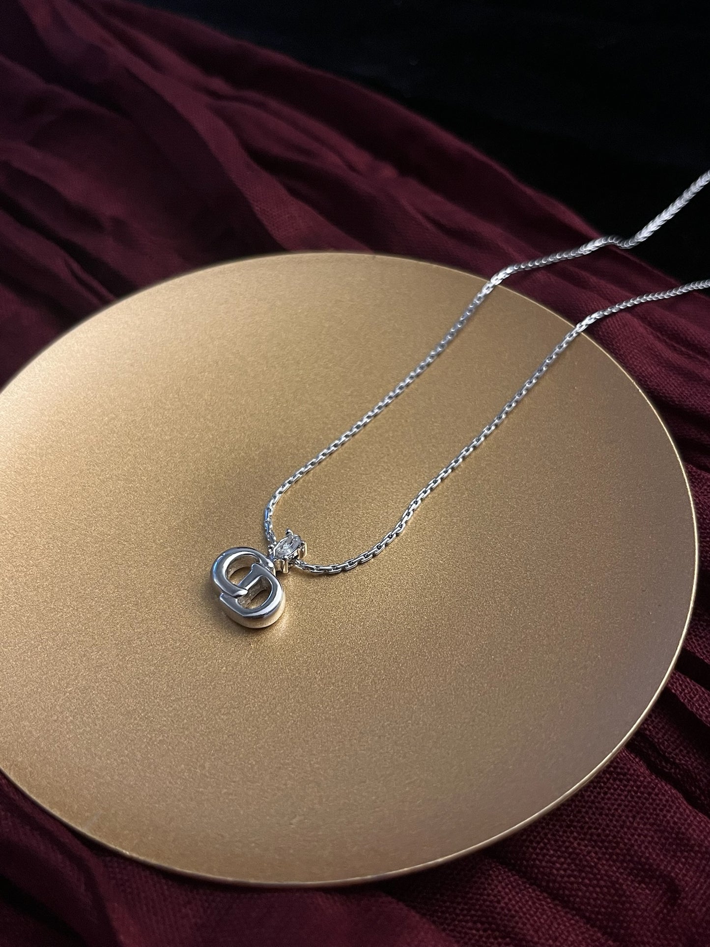 Dior Vintage Silver Crystal Crown CD Necklace