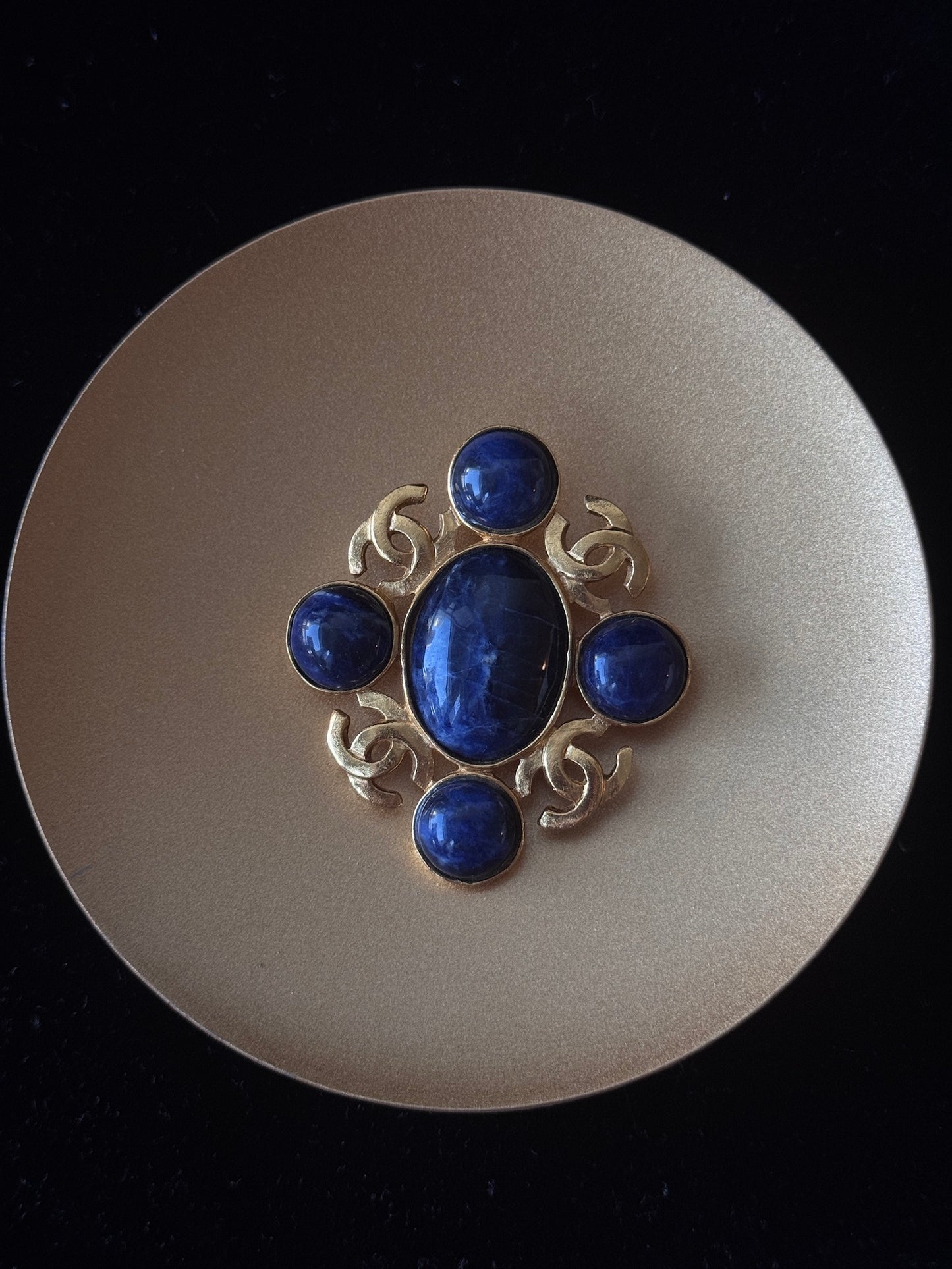 Chanel 1995 24K Gold-Plated Blue Gripoix Brooch