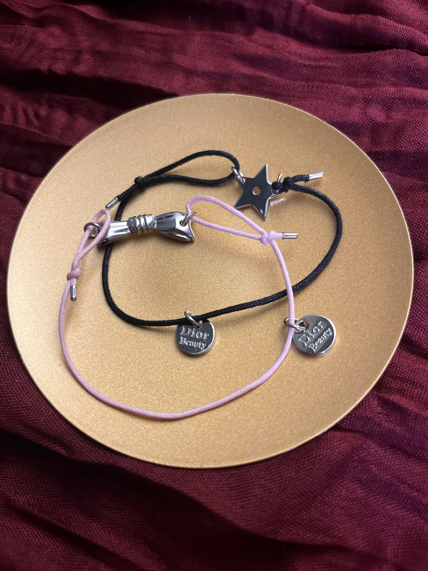 Dior Adjustable Cord Bracelet Set – Black Star & Pink Hand Charm