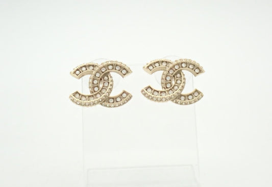 Chanel Crystal CC Stud Earrings – Champagne Gold Tone