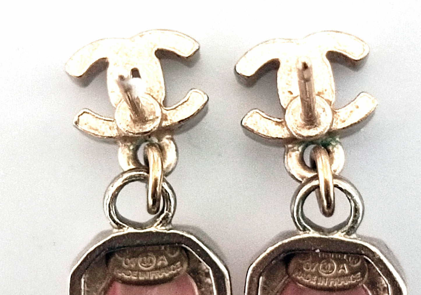 Chanel 2007 Pink Crystal CC Drop Earrings