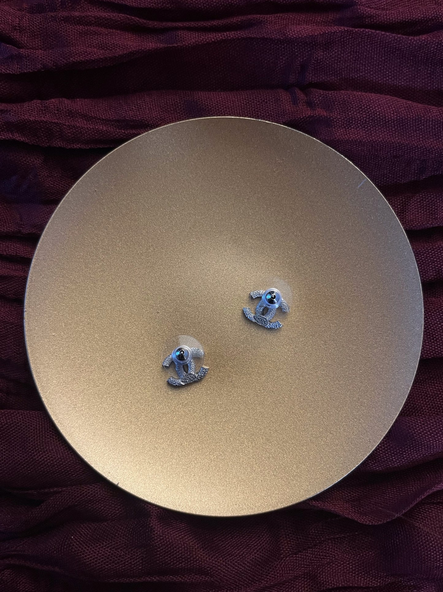 Chanel 2015 Mini Double C Crystal Stud Earrings