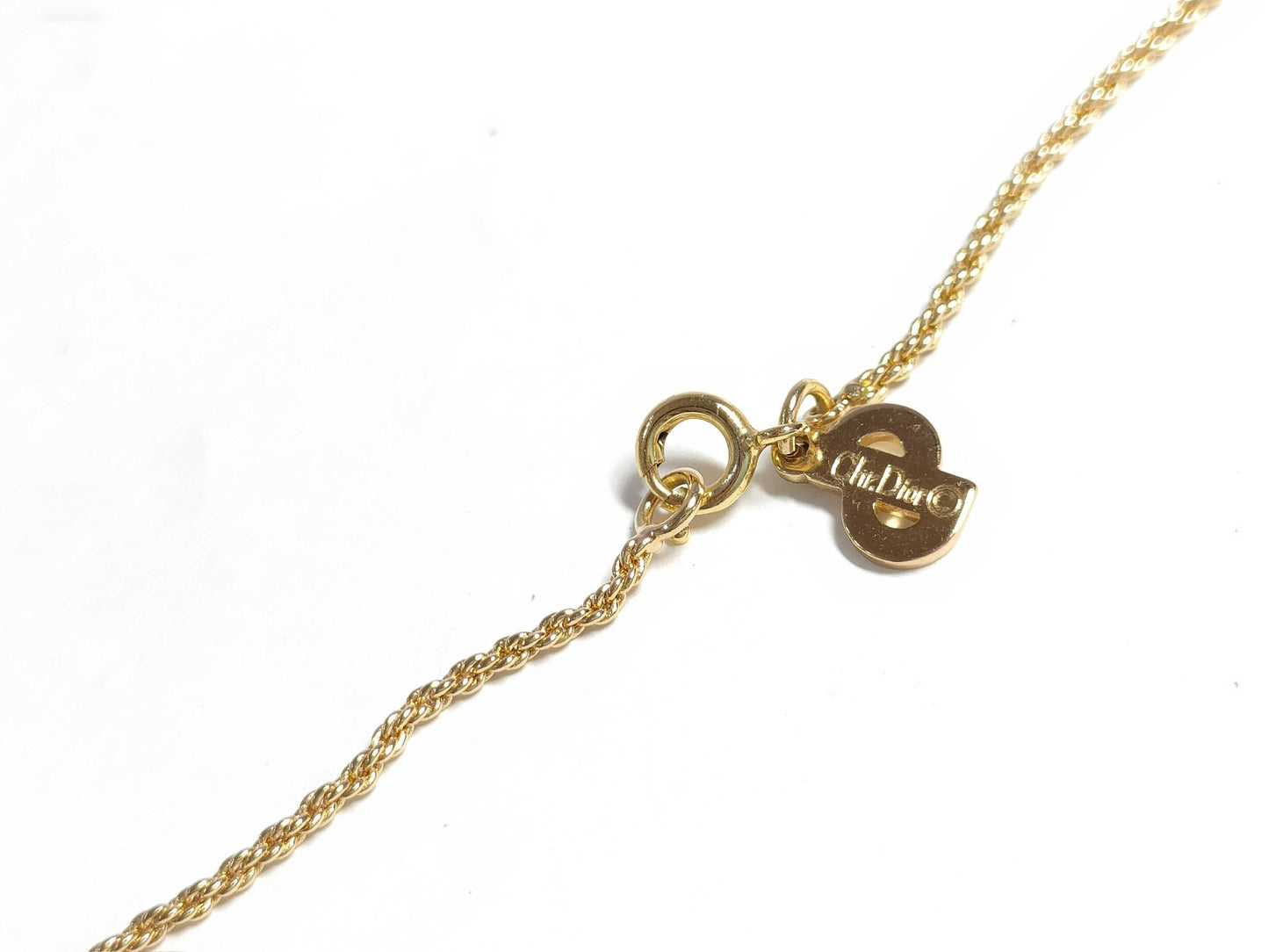 Vintage Dior Smiling Chain Crystal Necklace (Gold Tone)