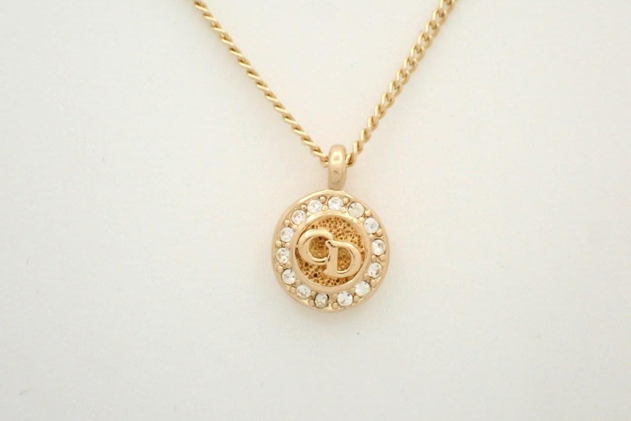 Vintage Dior Crystal CD Medallion Necklace – Gold Tone