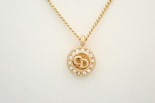 Vintage Dior Crystal CD Medallion Necklace – Gold Tone