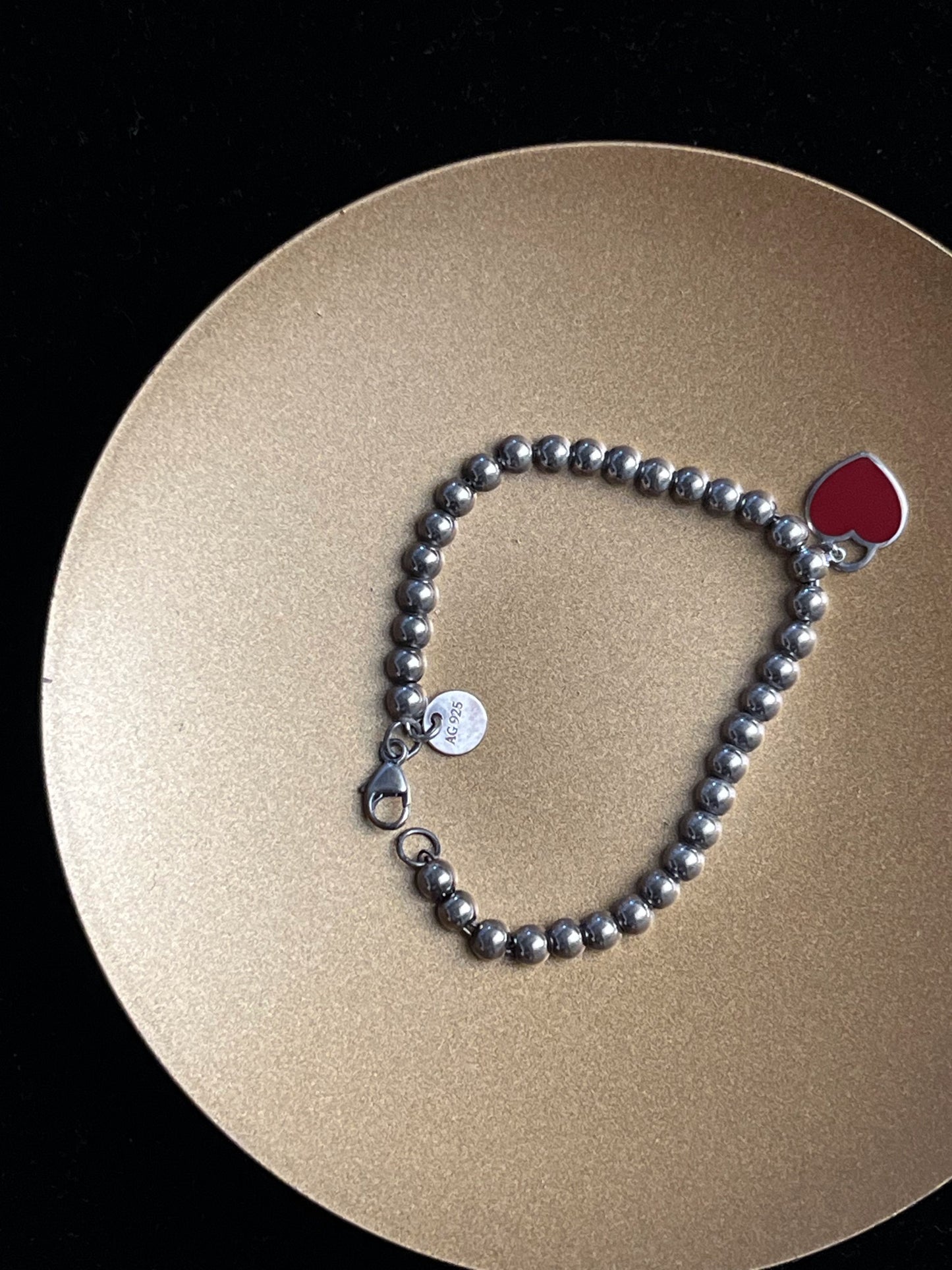 Tiffany & Co. Beaded Heart Charm Bracelet – Red Enamel