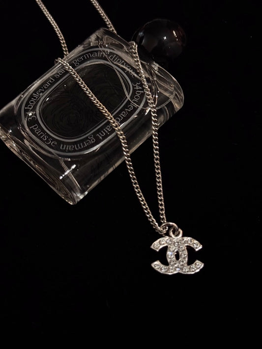 Chanel 2001 Vintage Crystal CC Logo Pendant Necklace