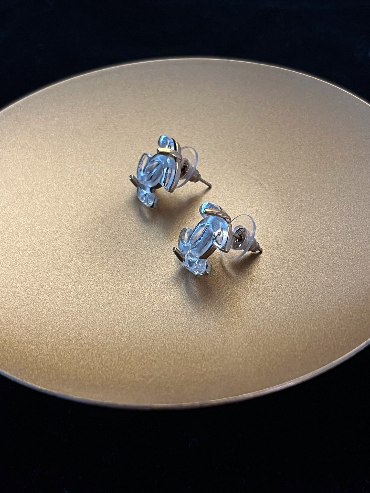 Chanel 2002 Transparent CC Plated Gold Stud Earrings