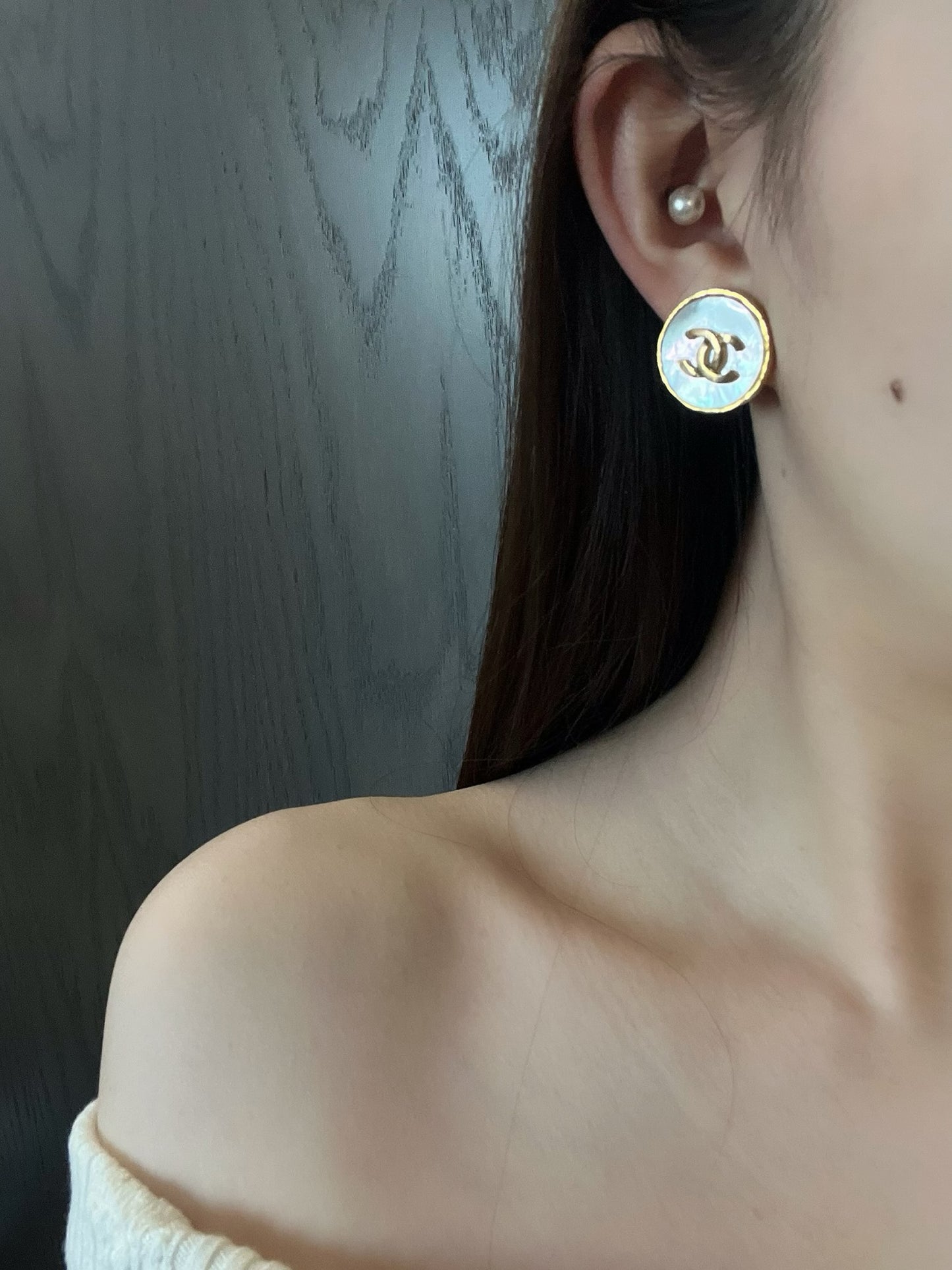 Chanel 1995 Gold-Plated White Mother-of-Pearl Clip-On Earrings