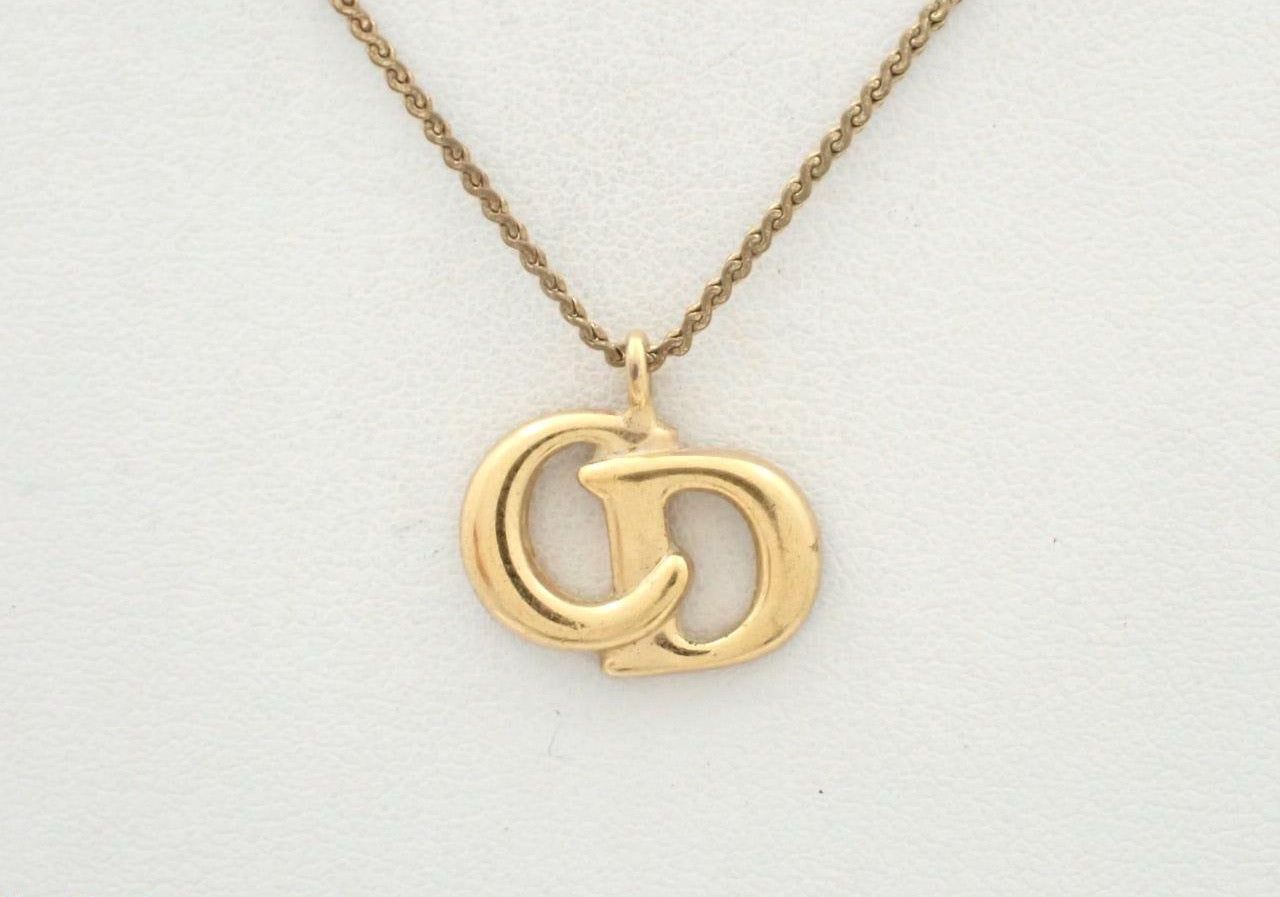 Vintage Dior Gold CD Logo Pendant Necklace