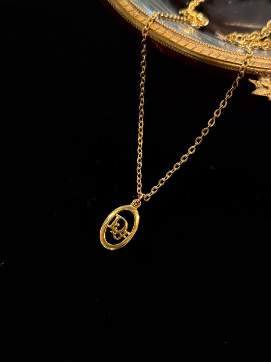 Dior Vintage Oval CD Logo Pendant Necklace