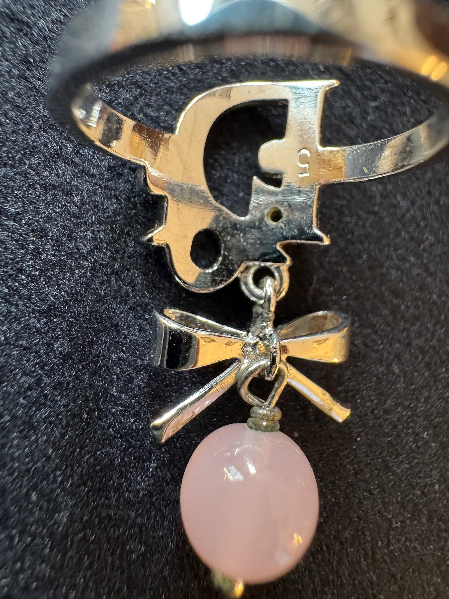 Christian Dior Bow & Rose Quartz Logo Ring