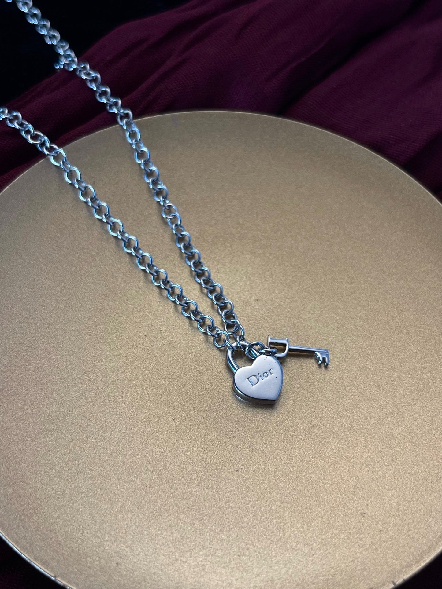 Vintage Dior Silver Heart Lock Necklace