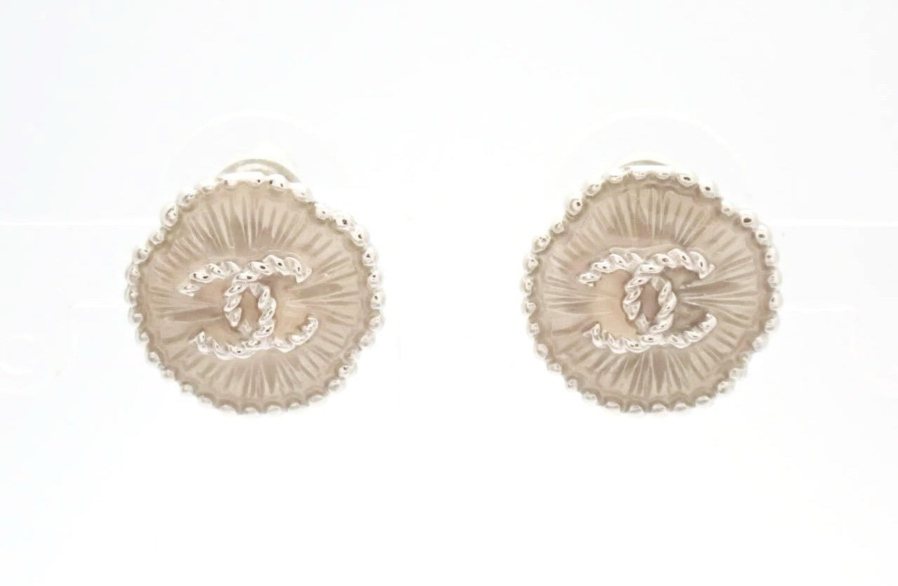 Chanel 2015 Vintage Silver CC Textured Stud Earrings