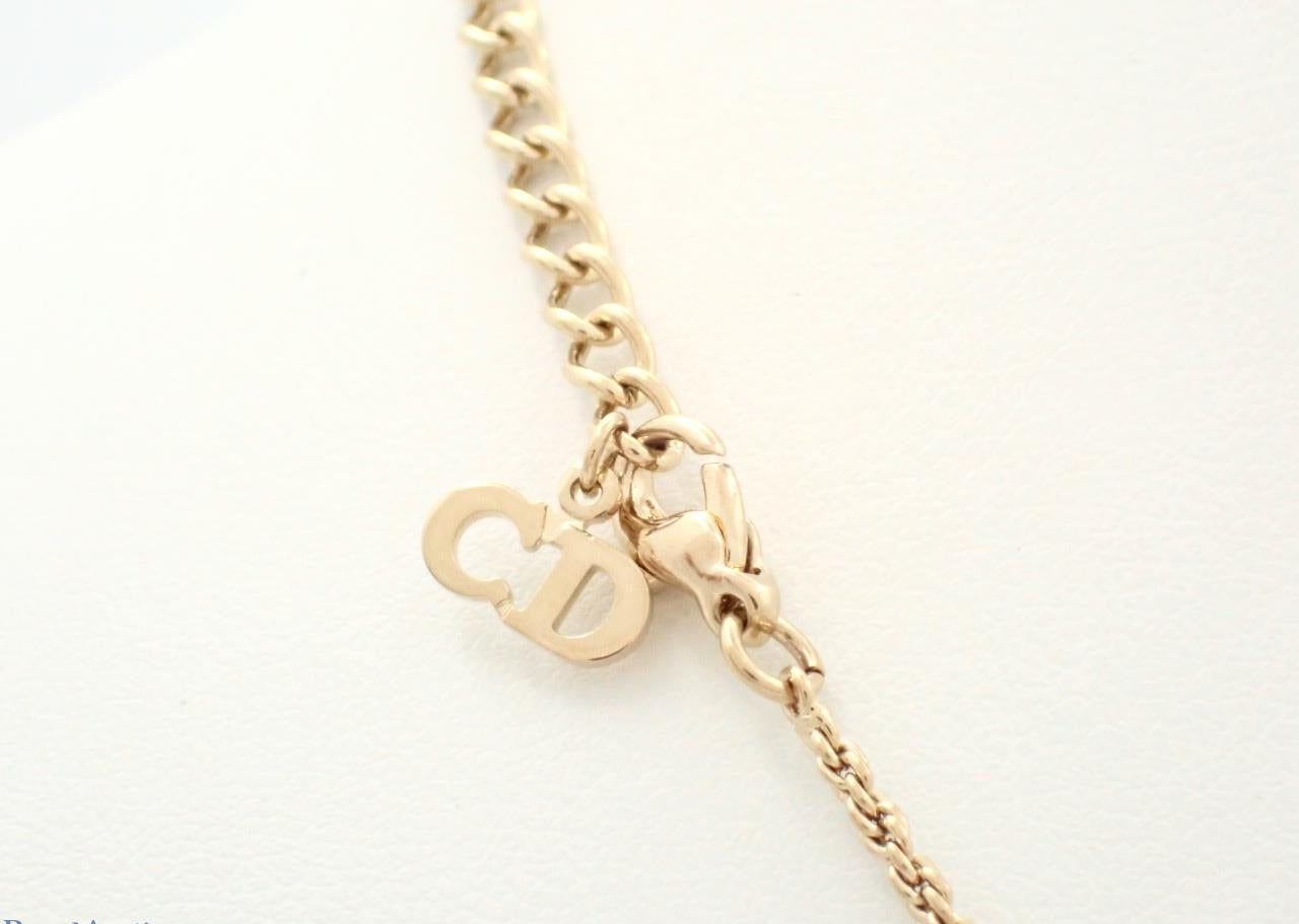 Vintage Dior Gold-Tone Openwork CD Heart Rhinestone Necklace