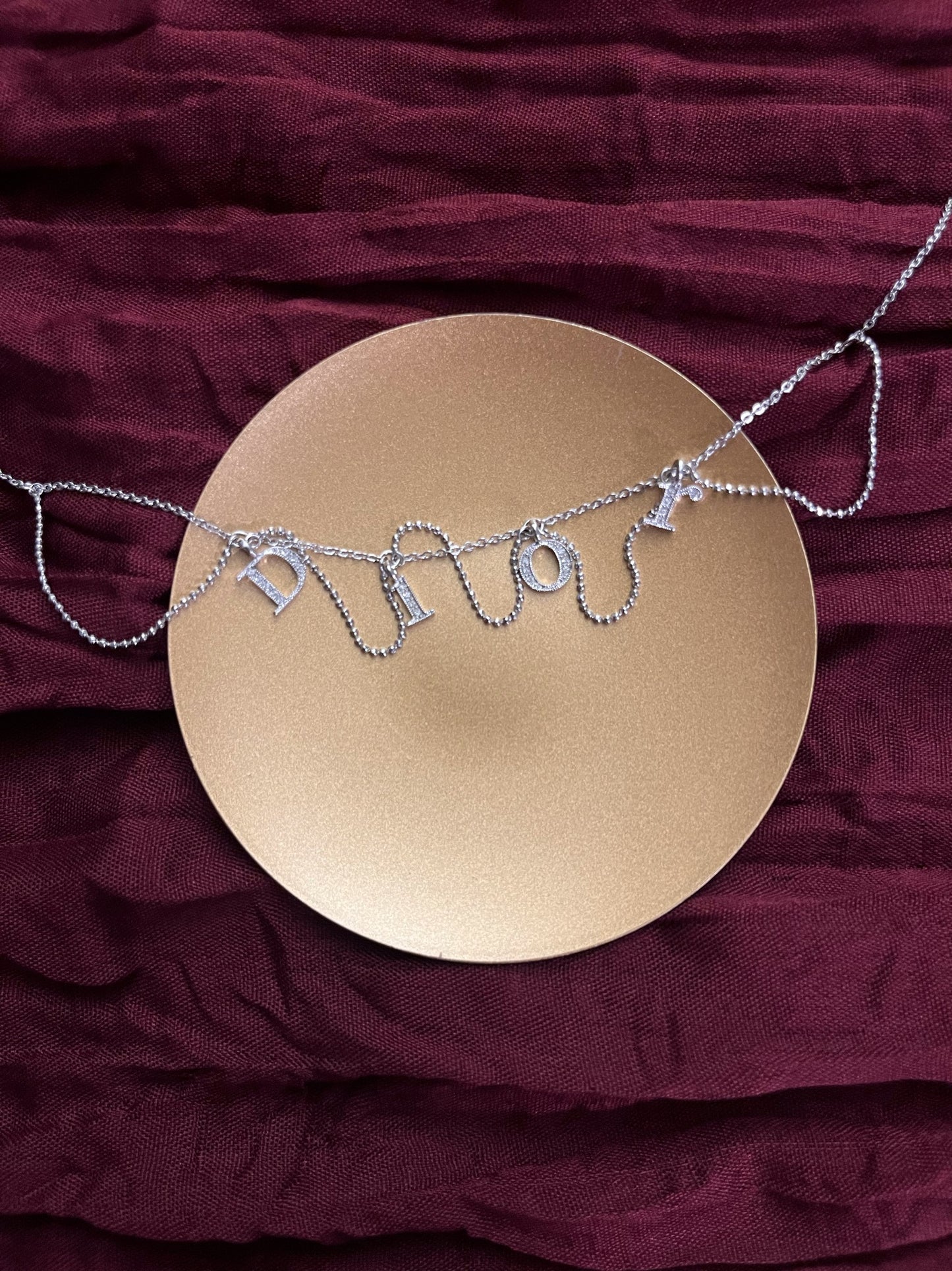 Dior Vintage Silver-Tone Crystal Letter Charm Choker