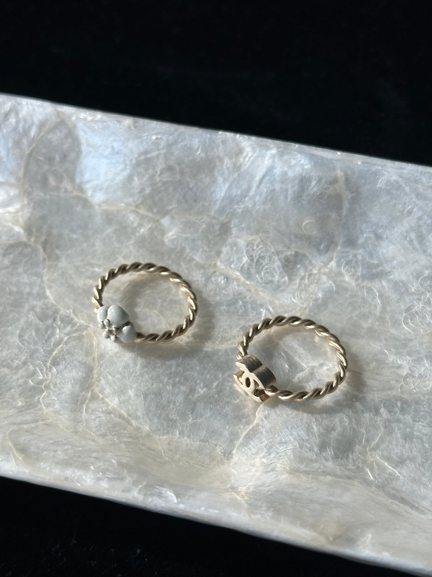 Chanel 2015 "Gilded Bloom" CC Logo & Camellia Twisted Band Ring Set